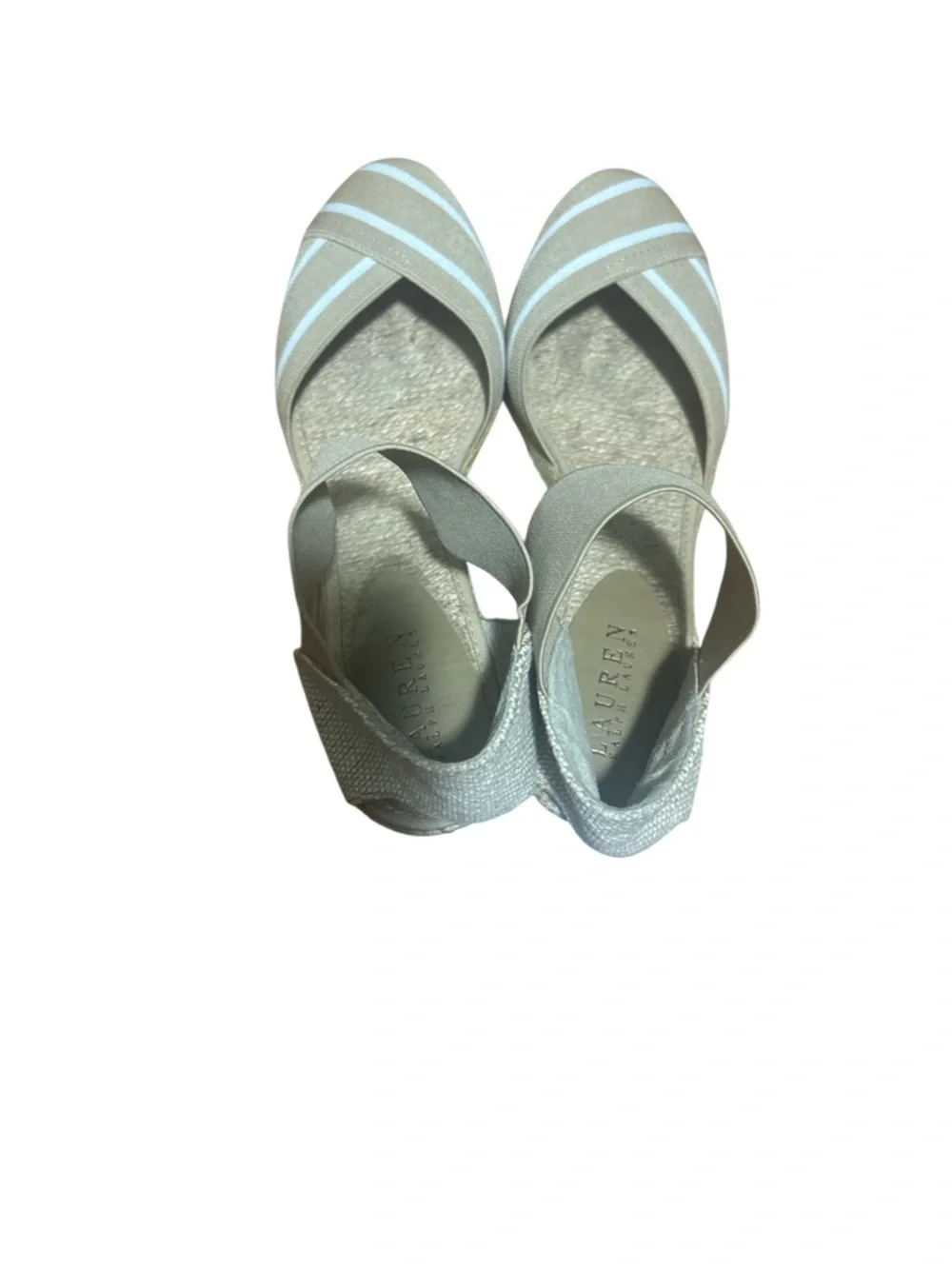 Lauren Ralph Lauren Charla Espadrille Wedge Sandals Beige White Striped 8.5B